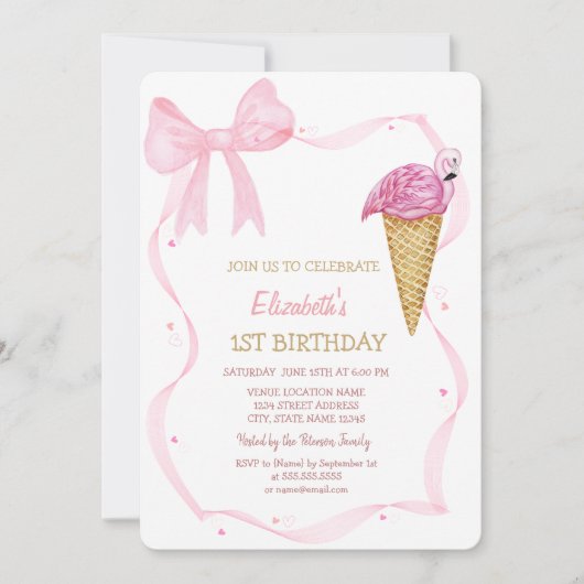 Pink Bow Ice Cream Gestreepte Verjaardag Kaart (Voorkant)