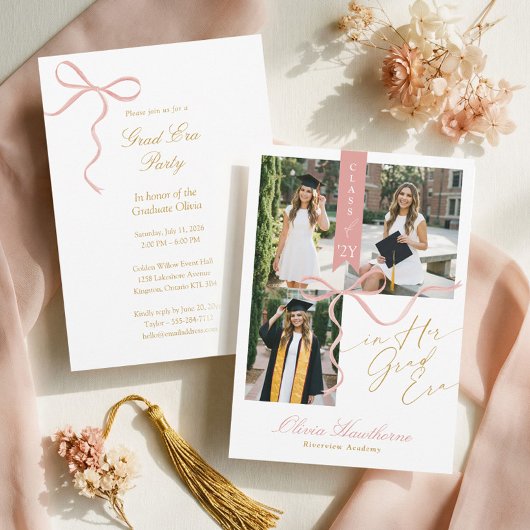 Pink Bow In Her Grad Era Elegant Photo Graduation Kaart