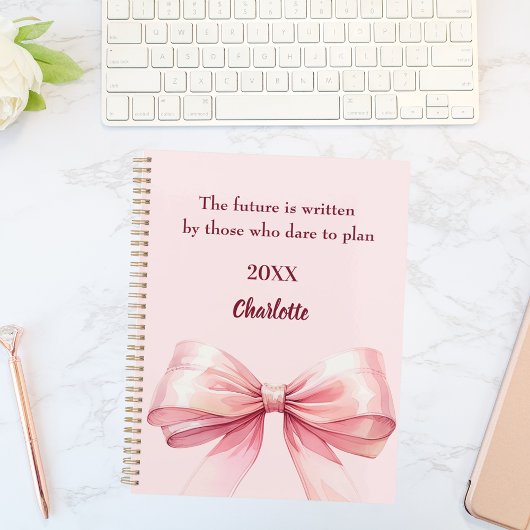 Pink bow inspirational quote 2026 planner