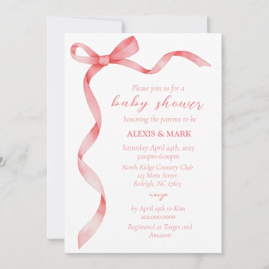 Pink Bow Invitation voor Baby shower Kaart (Voorkant)