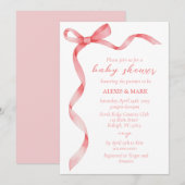 Pink Bow Invitation voor Baby shower Kaart (Voorkant / Achterkant)