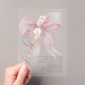 Pink Bow Is een meisje Floral pastel Baby shower Acryl Uitnodigingen (Insitu (Draagbaar))
