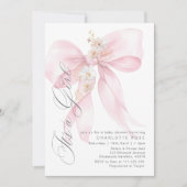 Pink Bow Is een meisje Floral pastel Baby shower Kaart (Voorkant)