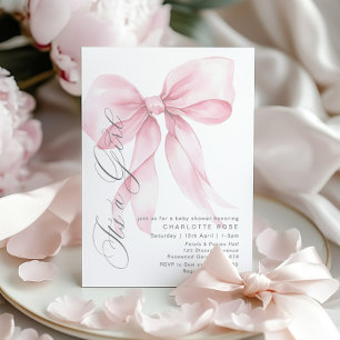 Pink Bow Is een meisje Floral pastel Baby shower Kaart