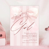 Pink bow its a girl script girl baby shower kaart