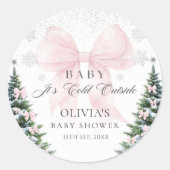 Pink Bow It's Cold Outside Baby Shower Sticker (Voorkant)