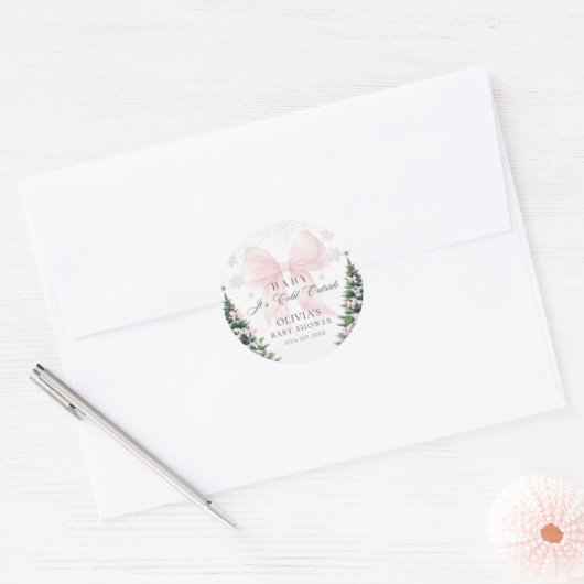 Pink Bow It's Cold Outside Baby Shower Sticker (Envelop)