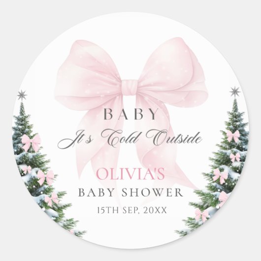 Pink Bow It's Cold Outside Baby Shower Sticker (Voorkant)