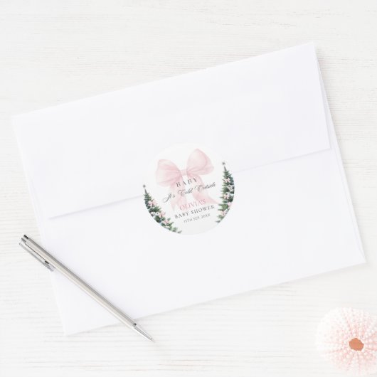 Pink Bow It's Cold Outside Baby Shower Sticker (Envelop)