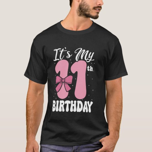 Pink Bow It's My 1th Birthday Coquette Girls Prete T-shirt (Voorkant)