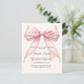 Pink bow ivory it's a girl Baby Shower invitation (Staand voorkant)