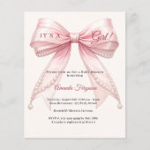Pink bow ivory it's a girl Baby Shower invitation (Voorkant)