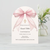 Pink bow ivory pearls girl Confirmation arch Kaart (Staand voorkant)