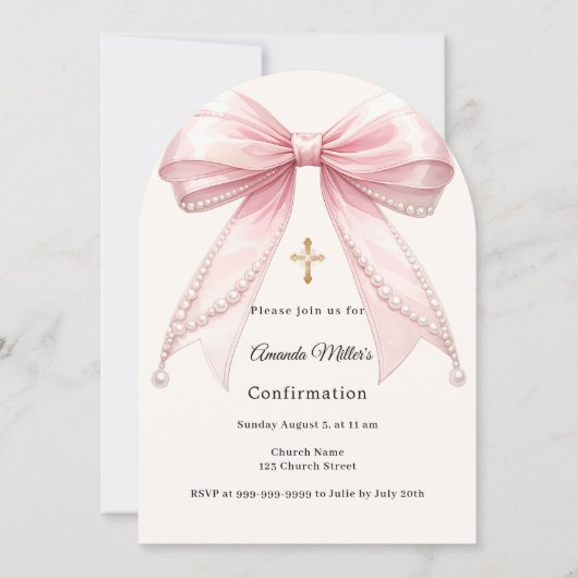 Pink bow ivory pearls girl Confirmation arch Kaart (Voorkant)