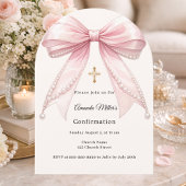 Pink bow ivory pearls girl Confirmation arch Kaart