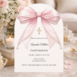 Pink bow ivory pearls girl Confirmation arch Kaart