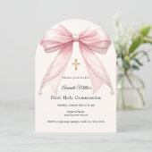 Pink bow ivory pearls girl First Communion Arch Kaart (Staand voorkant)