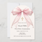 Pink bow ivory pearls girl First Communion Arch Kaart (Voorkant)