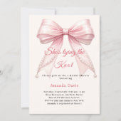 Pink bow ivory pearls tying knot Bridal Shower Kaart (Voorkant)