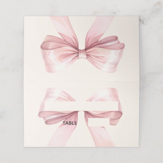 Pink Bow Ivory Place Cards | Elegant Folded Plaatskaartje (Buitenkant ongevouwen)