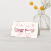 Pink Bow Ivory Place Cards | Elegant Folded Plaatskaartje (Voorkant)