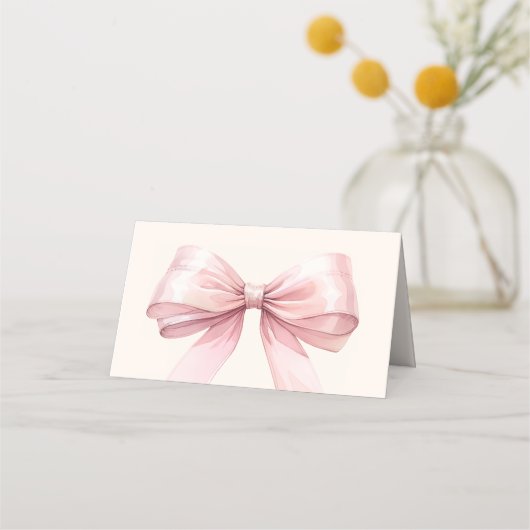 Pink Bow Ivory Place Cards Elegant Folded Plaatskaartje (Achterkant)
