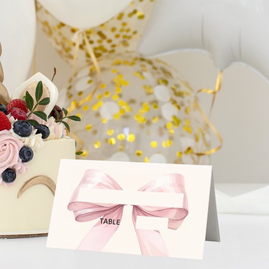 Pink Bow Ivory Place Cards | Elegant Folded Plaatskaartje