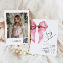 Pink Bow kalligrafie Foto QR code Baby shower