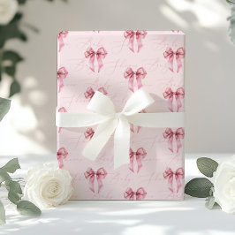 Pink Bow kalligrafie modern Baby shower Cadeaupapier
