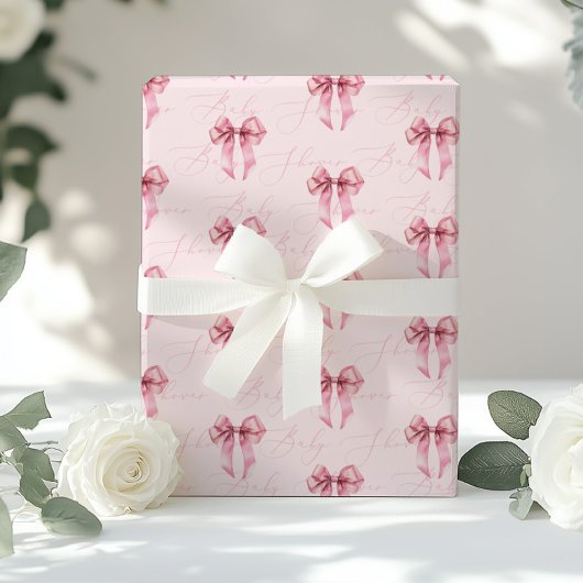 Pink Bow kalligrafie modern Baby shower Cadeaupapier