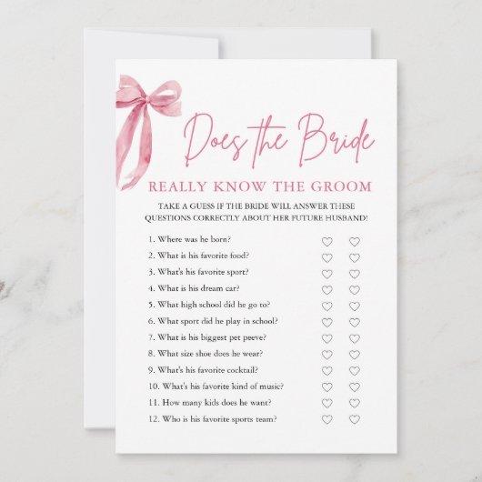 Pink Bow kent de bruid echt het bruidegom spel Kaart (Voorkant)