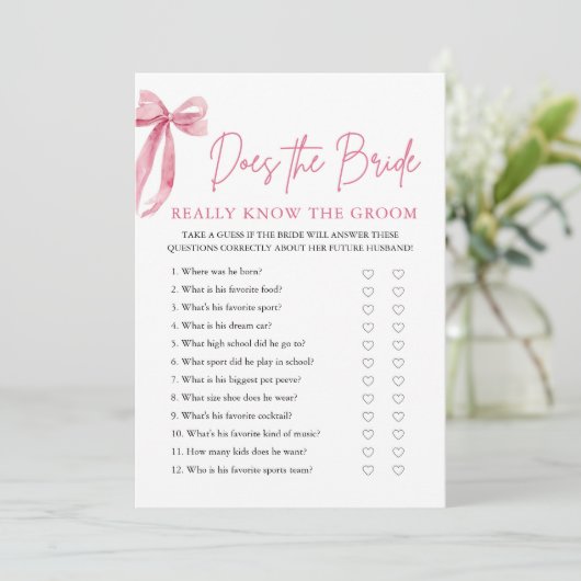 Pink Bow kent de bruid echt het bruidegom spel Kaart (Staand voorkant)