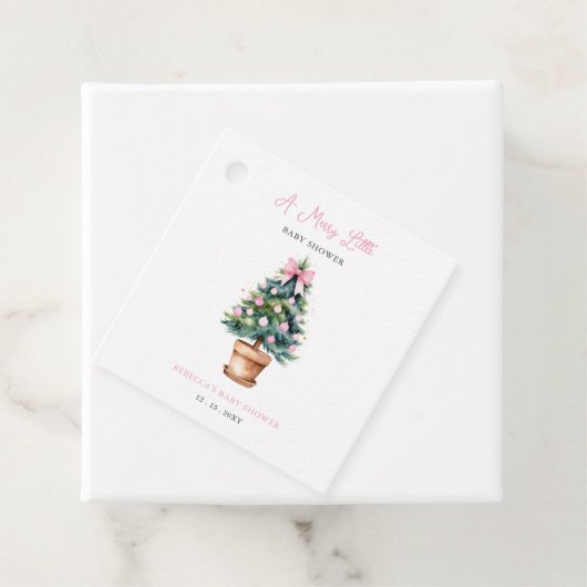 Pink Bow Kerstboom Merry Little Baby shower Bedankjes Labels (In situ)