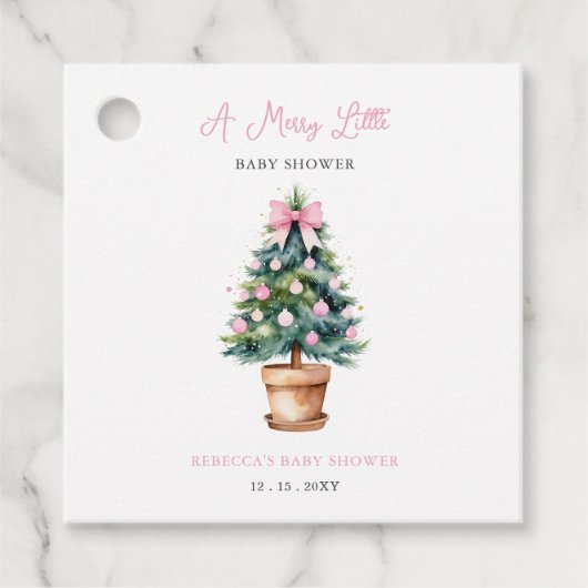 Pink Bow Kerstboom Merry Little Baby shower Bedankjes Labels (Voorkant)