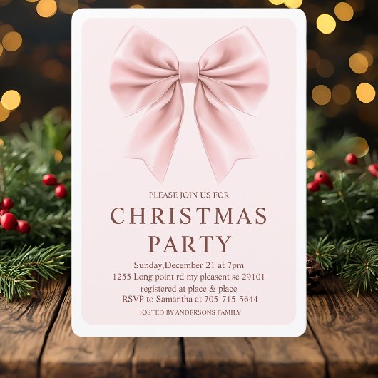 Pink Bow kerstfeest | Elegante vakantie Kaart