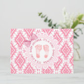 Pink Bow & Lace is een meisje Baby shower uitnodig Kaart (Staand voorkant)
