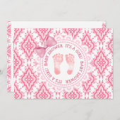 Pink Bow & Lace is een meisje Baby shower uitnodig Kaart (Voorkant / Achterkant)