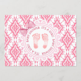 Pink Bow & Lace is een meisje Baby shower uitnodig Kaart