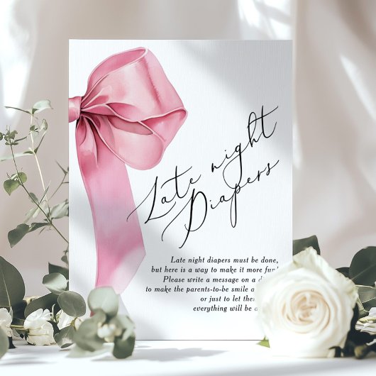 Pink Bow Late night luiers Baby shower spel Poster