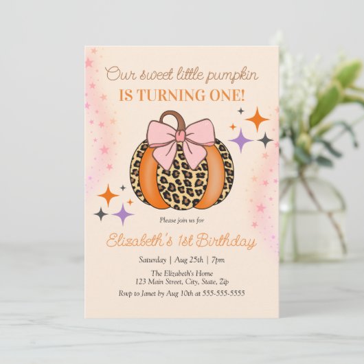 Pink Bow Leopard Little Sweet Pumpkin Verjaardag Kaart (Staand voorkant)