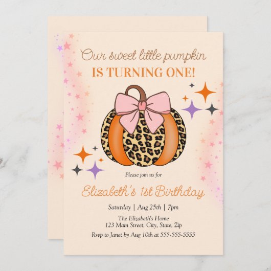 Pink Bow Leopard Little Sweet Pumpkin Verjaardag Kaart (Voorkant / Achterkant)