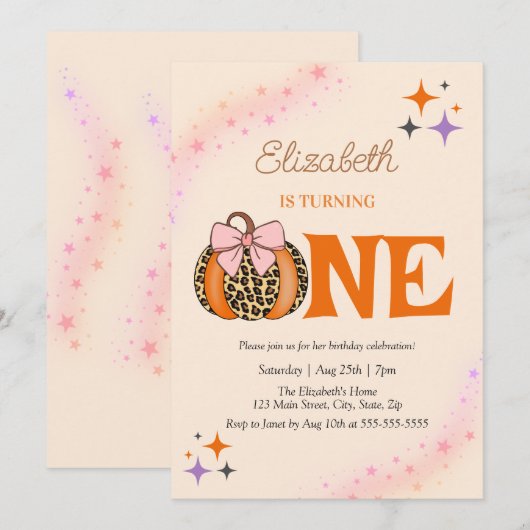Pink Bow Leopard Pumpkin Girl 1e verjaardag Kaart (Voorkant / Achterkant)