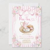 Pink Bow Let’s Par-tea Girl Birthday Stripe Floral Kaart (Voorkant)