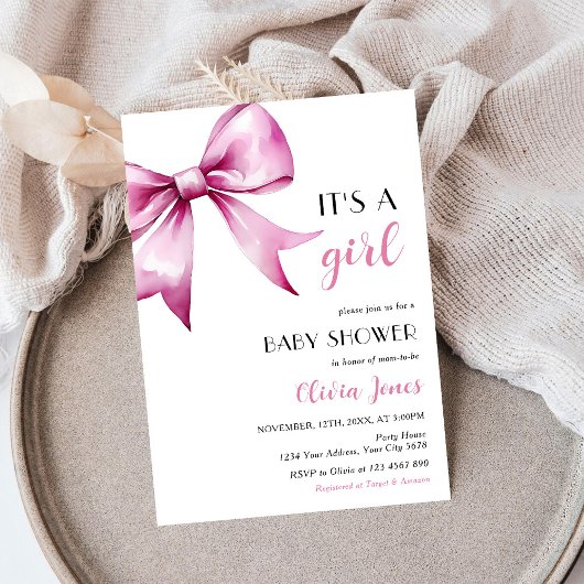 Pink Bow lint Baby shower Het is een meisje Kaart