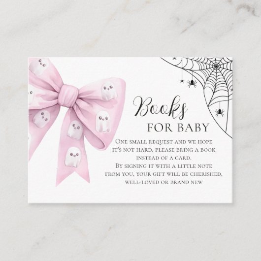 Pink Bow Little Boo Baby shower Boeken voor Baby Informatiekaartje (Voorkant)