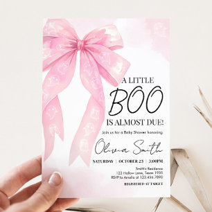 Pink Bow Little Boo Baby shower Kaart