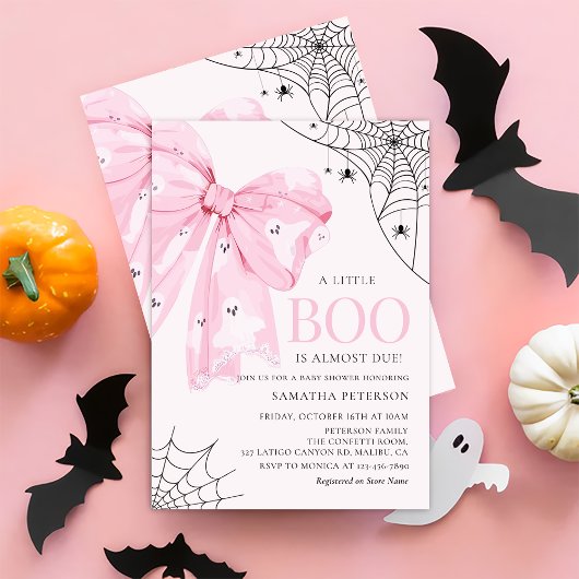 Pink Bow Little Boo Ghost Baby shower Uitnodiging