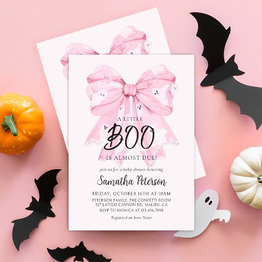 Pink Bow Little Boo Ghost Baby shower Uitnodiging