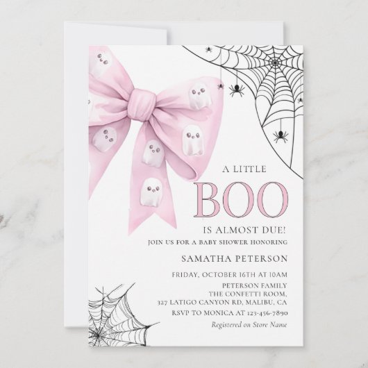 Pink Bow Little Boo Ghost Baby shower Uitnodiging (Voorkant)
