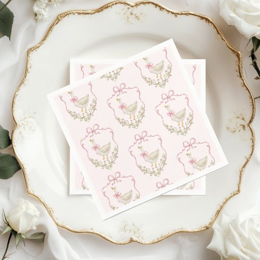 Pink Bow Little Goose bloemenkam baby shower Servet